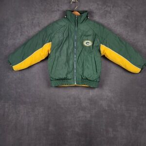 Vintage Green Bay Packers NFL Reversible Jacket Kids Small 8 Green Yellow